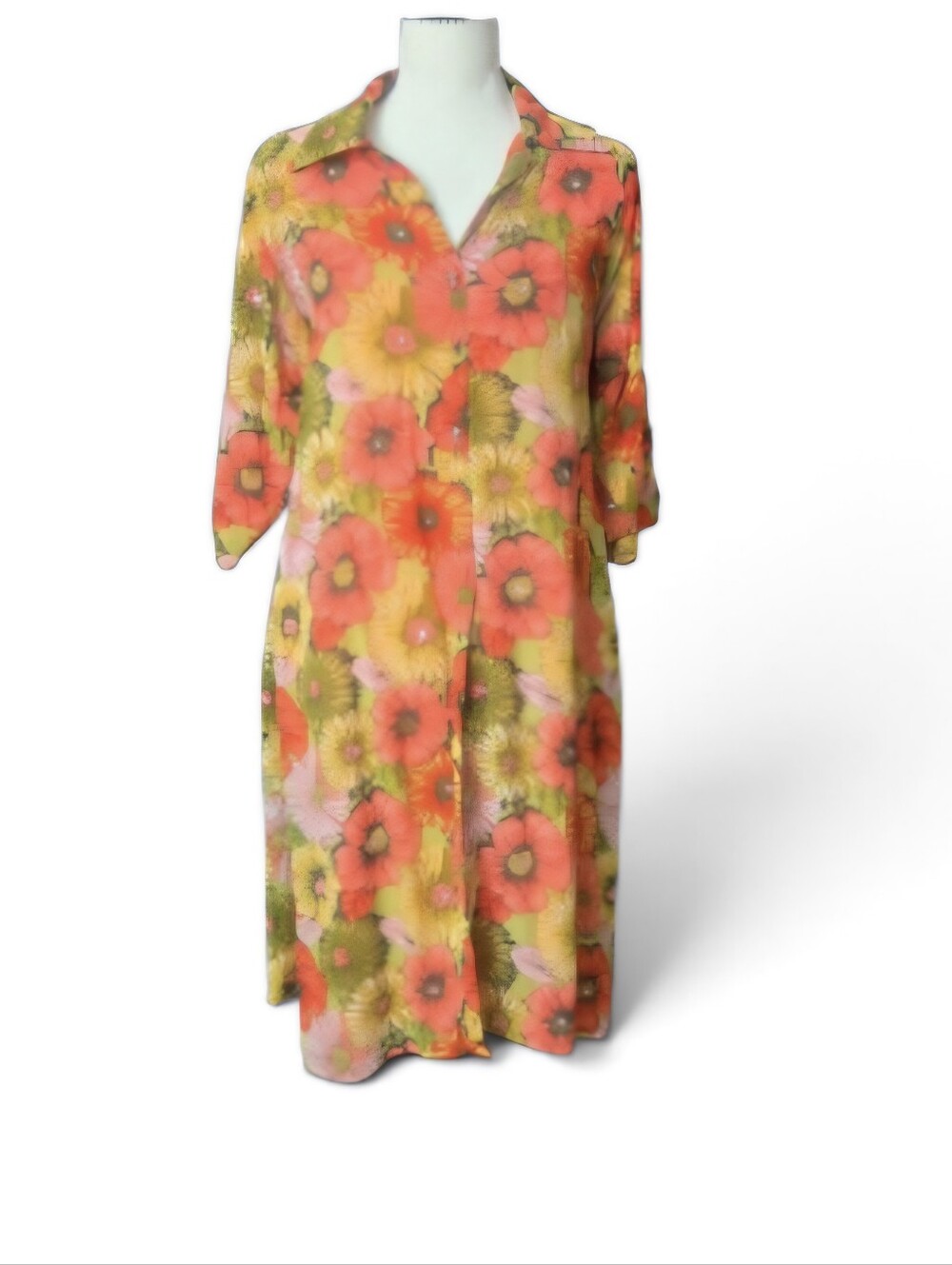 Vintage 70s Vintage Mod Floral Tunic Midi Dress Boho Psychedelic Retro